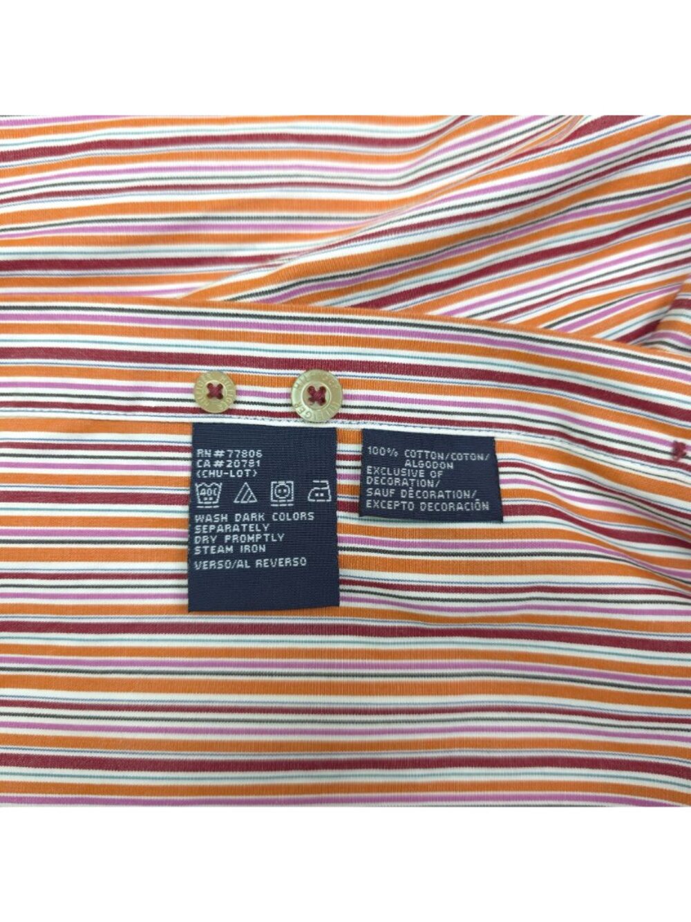 Tommy Hilfiger Mens Long Sleeve Striped Button-Up Shirt Large Cotton Multicolor - Picture 6 of 9